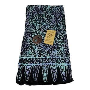 Batik Bali Sarong Wrap Blue and Black Floral Pattern handmade in Indonesia